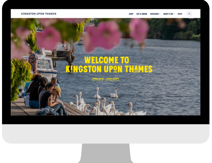 Screenshot of website sits inside a cartoon desktop monitor